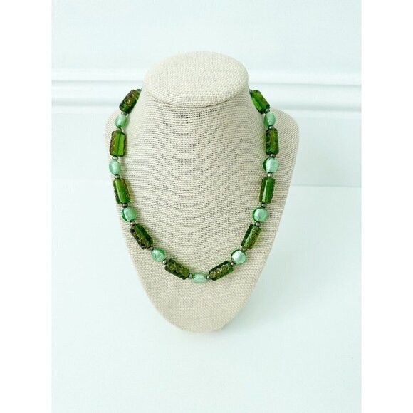 NWT Genuine Murano Glass & Pearls Necklace Green Beaded - Picture 1 of 5